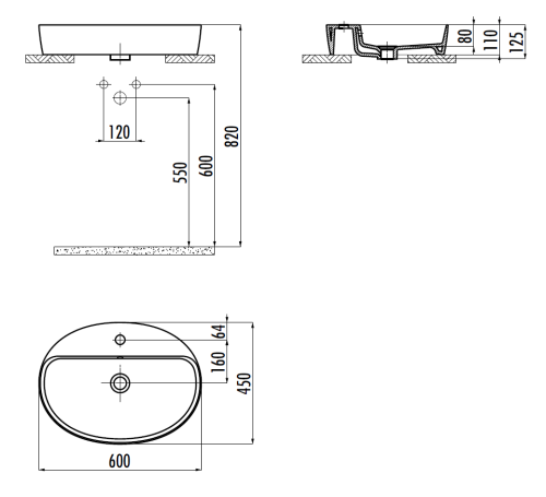 Раковина из сантехнического фарфора Creavit Loop LP161-00CB00E-0000 60х50 накладная цвет белый 1 отверстие под смеситель - фото 2
