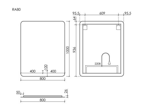Зеркало с подсветкой Sancos Ray RA800 80х100 подвесное - фото 5