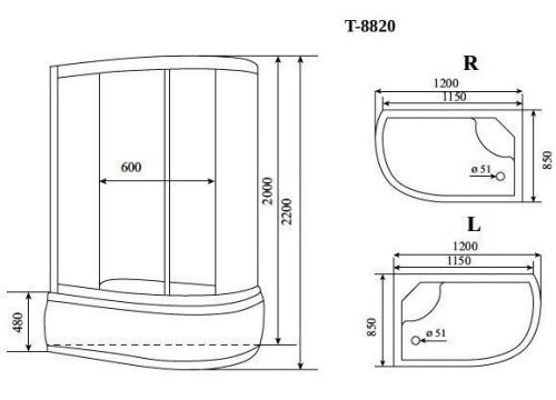 Душевая кабина Timo Comfort T-8820RF 120х85 асимметричная с крышей ориентация универсальная - фото 2