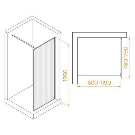 Душевая перегородка RGW Walk In 06100808-154 80х195 стекло рифленое профиль черный