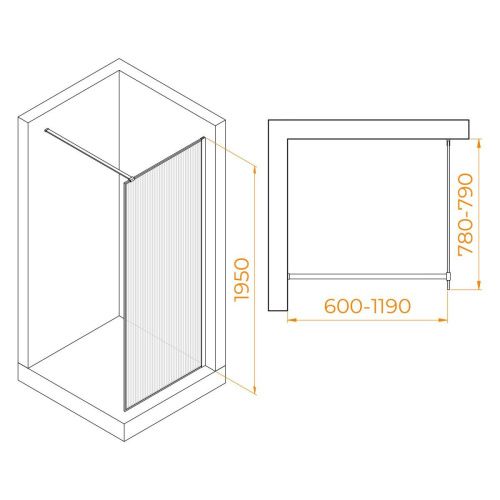 Душевая перегородка RGW Walk In 06100808-156 80х195 стекло рифленое профиль золото - фото 4