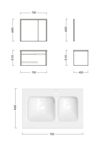 Комплект мебели: тумба с раковиной + зеркало-шкаф Cerutti SPA OGLIO 70 70х50 подвесной цвет серый - фото 5