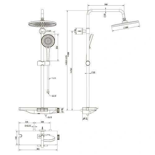 Душевая стойка Veconi ENNA EN-200-B-C4 настенная цвет черный - фото 3