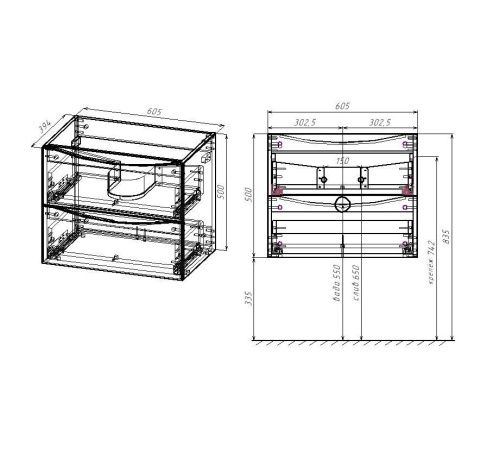 Тумба под раковину Vincea Mia Slim VMC-2MC600S1VO 60х40 подвесная цвет коричневый - фото 3
