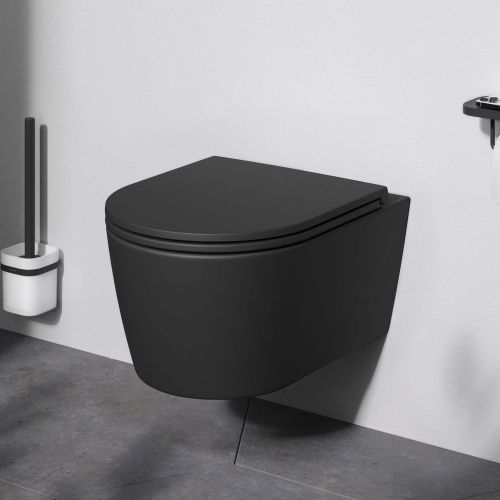 Унитаз подвесной Am.Pm Func C8F1700MBSC черный с сиденьем микролифт безободковый каскадный смыв