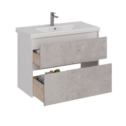 Тумба под раковину LeMark Combi LM03C100T-Beton 100х40 напольная цвет серый/белый - фото 2