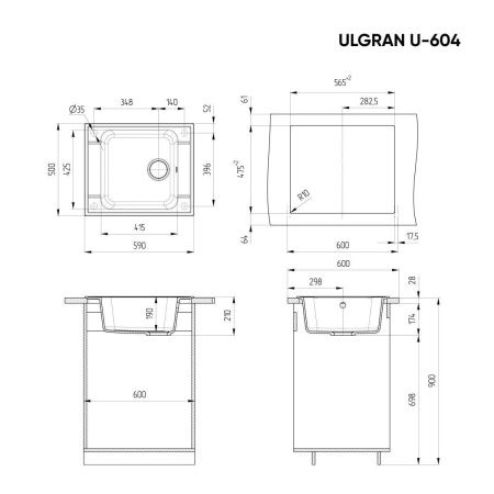 Кухонная мойка Ulgran Classic U-604-307 60х50 цвет коричневый
