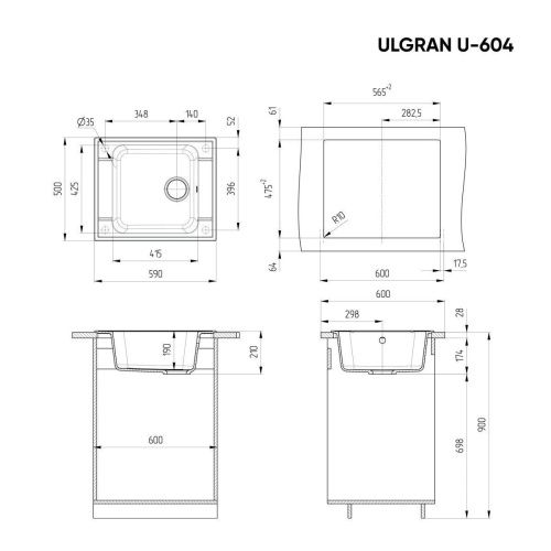 Кухонная мойка Ulgran Classic U-604-345 60х50 цвет коричневый - фото 2