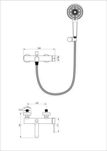 Смеситель для ванны Wonzon & Woghand Stick WW-88639017-MB настенный черный - фото 2