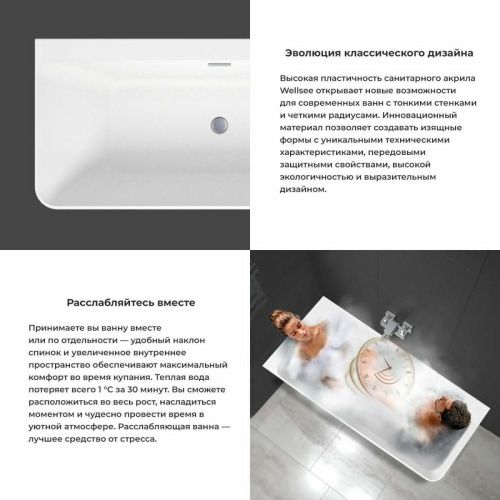 Ванна акриловая Wellsee Bromance 231604000 170х80 пристенная асимметричная с ножками - фото 5