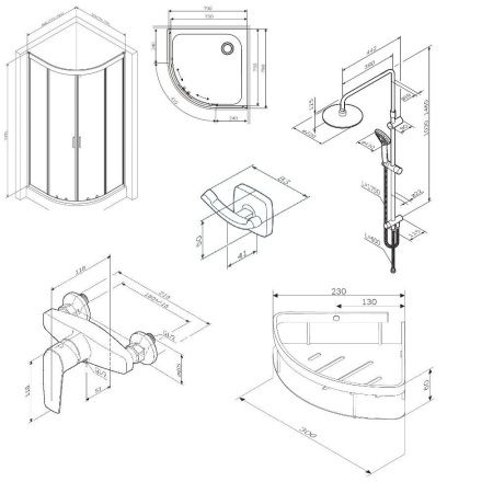Комплект душевого уголка с душевой системой и аксессуарами Am.Pm Gem WK90EM стекло прозрачное профиль черный без поддона