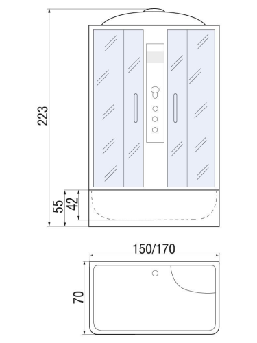 Душевой бокс River SENA 10000001807 170х70 стекло тонированное профиль хром - фото 2