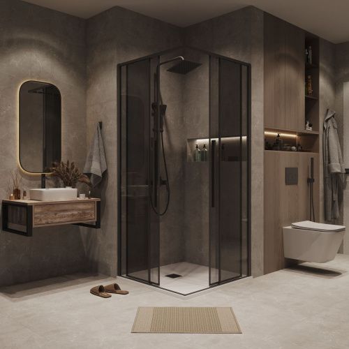 Душевая дверь Grossman Galaxy 1/2.K33.01.11.21.10 110х195 стекло тонированное профиль черный - фото 4