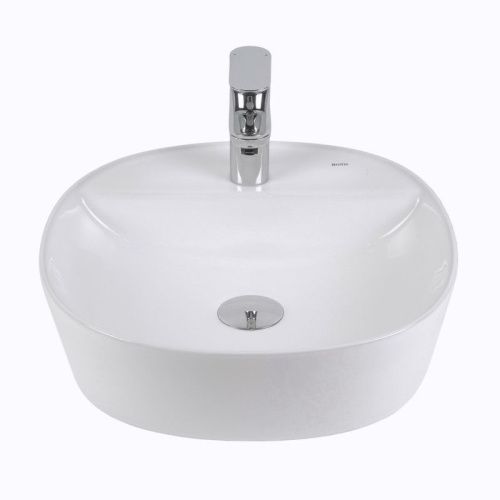 Раковина из сантехнического фарфора Bond Oval S01-410 40х40 накладная цвет белый 1 отверстие под смеситель - фото 2