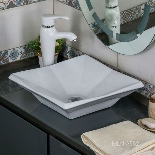 Раковина из сантехнического фарфора Melana A562-805 40х40 накладная цвет белый без отверстий под смеситель - фото 2