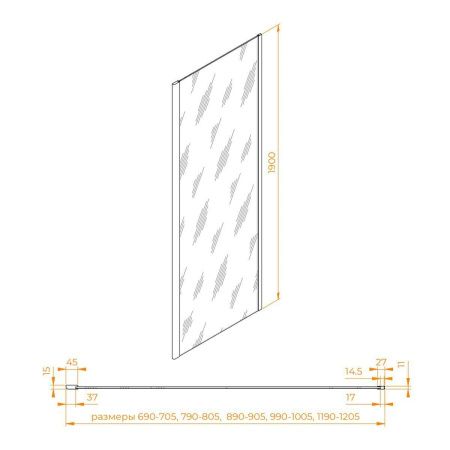 Боковая стенка RGW 352205509-11 90х190 стекло прозрачное профиль хром