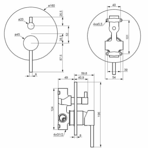 Смеситель для ванны и душа Damixa Scandinavian Pure 367100300 встраиваемый в стену черный - фото 5