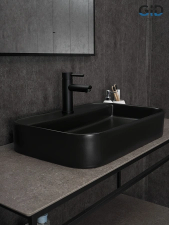 Раковина керамическая Gid Geométrico 53376 60х40 накладная цвет черный 1 отверстие под смеситель