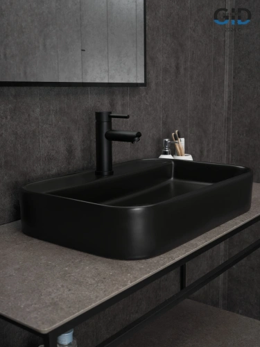Раковина керамическая Gid Geométrico 53376 60х40 накладная цвет черный 1 отверстие под смеситель - фото 2