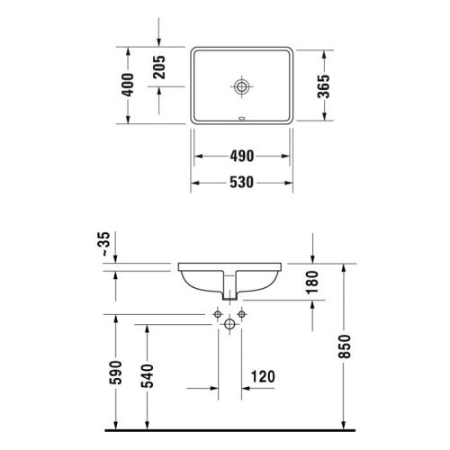 Раковина керамическая Duravit Starck 3 3054900001 50 см встраиваемая цвет белый без отверстий под смеситель - фото 2