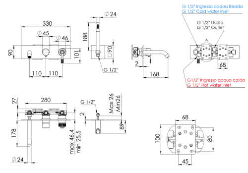 Смеситель для ванны Remer Atelier AL53D2NO встраиваемый в стену черный - фото 2