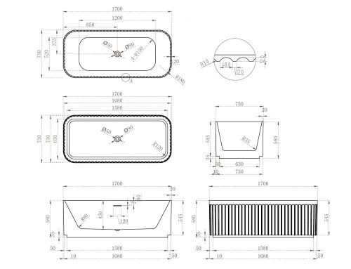 Ванна акриловая Abber AB9411-1.7 170х75 отдельностоящая прямоугольная с каркасом - фото 5