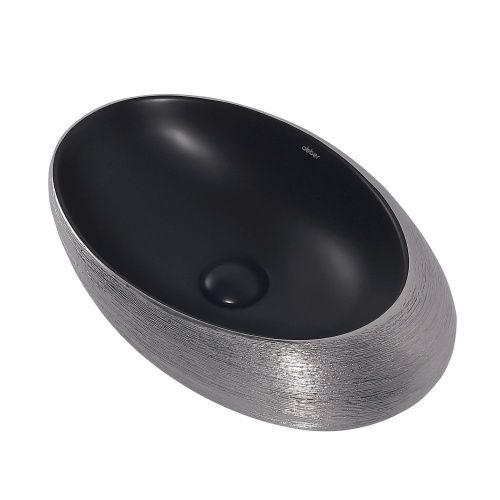 Раковина из сантехнического фаянса Abber BEQUEM AC2107BS 50х30 накладная цвет черный/серебро без отверстий под смеситель - фото 3