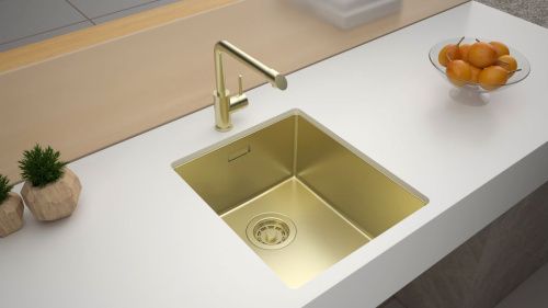 Кухонная мойка Paulmark LASSAN 38 UNI LA38-LG 40х35 цвет золото поверхность брашированная - фото 3