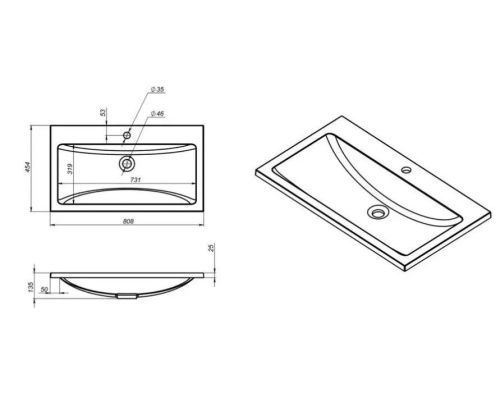 Раковина из искусственного камня Uperwood Self 4538341002 80х50 полувстраиваемая цвет белый - фото 3