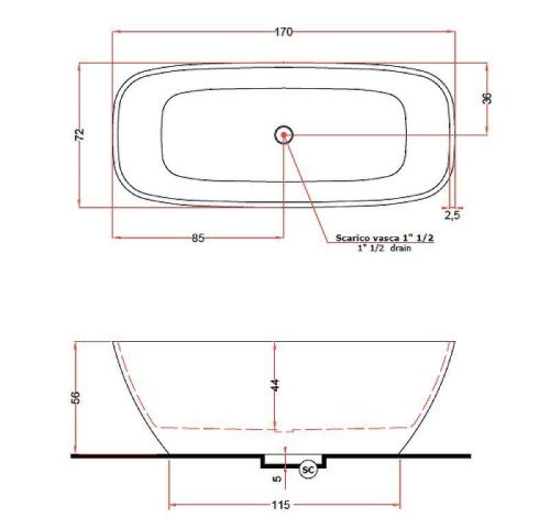 Ванна из искусственного камня Gruppo Treesse BRIO V297BL 170х70 отдельностоящая прямоугольная - фото 3