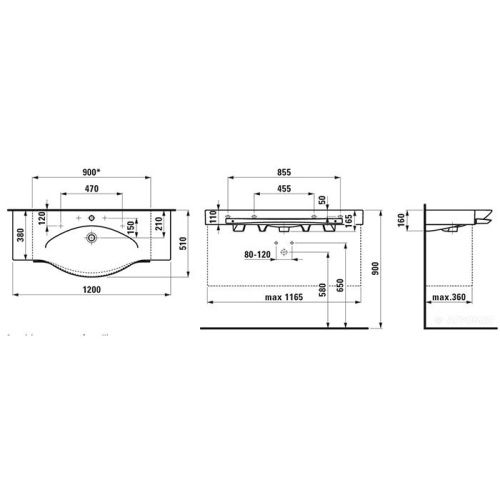 Раковина керамическая Laufen Palace 8.1270.4.000.104.1 120 см подвесная цвет белый 1 отверстие под смеситель - фото 2