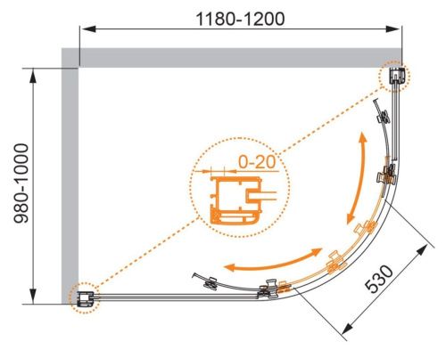 Душевой уголок Cezares ANIMA ANIMA-W-RH-2-120/100-C-Cr-L 120х100 стекло прозрачное профиль хром без поддона - фото 3