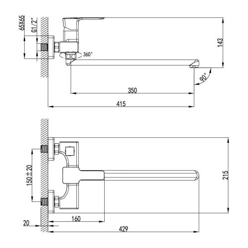 Смеситель для ванны LeMark Basis LM3617C настенный хром - фото 3