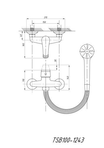 Cмеситель для ванны и душа TSARSBERG TSB-100-1243 настенный хром - фото 3