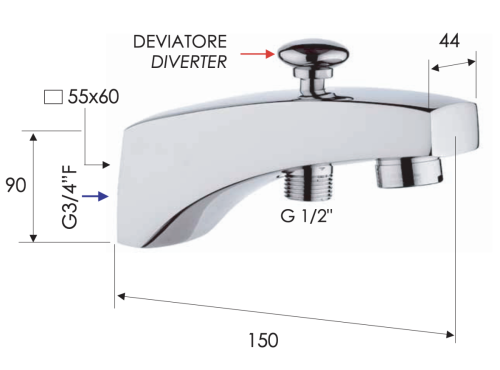 Излив Remer 91D настенный хром - фото 2