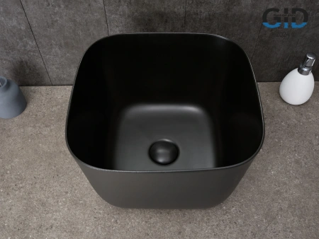 Раковина керамическая Gid Creativo 53356 40х40 накладная цвет черный без отверстий под смеситель