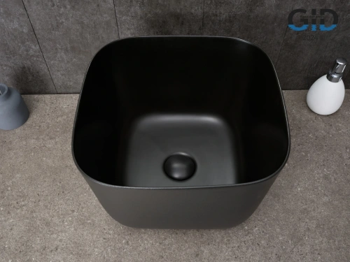 Раковина керамическая Gid Creativo 53356 40х40 накладная цвет черный без отверстий под смеситель - фото 3