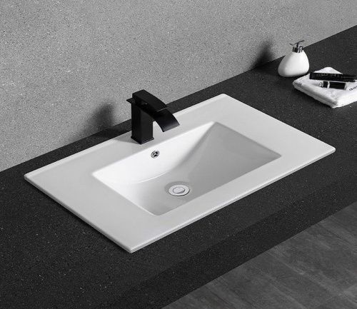 Раковина из сантехнического фаянса CeramaLux YJ803-70 70х40 встраиваемая цвет белый 1 отверстие под смеситель - фото 4