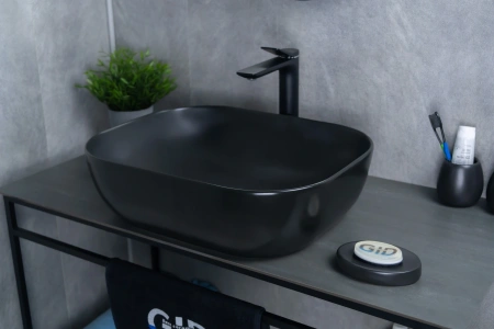 Раковина керамическая Gid Geométrico 53348 50х40 накладная цвет черный без отверстий под смеситель