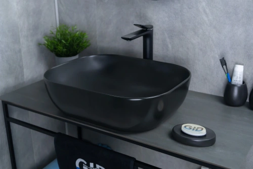 Раковина керамическая Gid Geométrico 53348 50х40 накладная цвет черный без отверстий под смеситель - фото 4