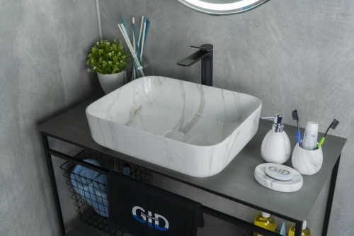 Раковина керамическая Gid Geométrico 54426 50х40 накладная цвет многоцветный без отверстий под смеситель - фото 2