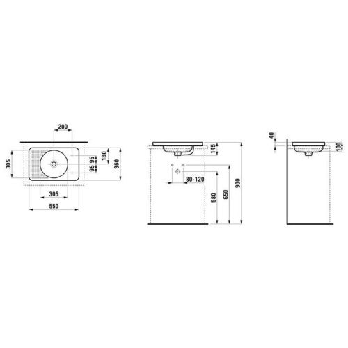 Раковина керамическая Laufen VAL 8.1728.1.000.112.1 60 см встраиваемая цвет белый без отверстий под смеситель - фото 2
