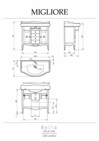 Тумба под раковину Migliore BELLA 25932 90х50 напольная цвет коричневый