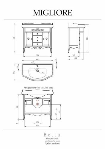 Раковина из сантехнического фаянса Migliore BELLA 20600 100х50 подвесная цвет белый 1 отверстие под смеситель - фото 2