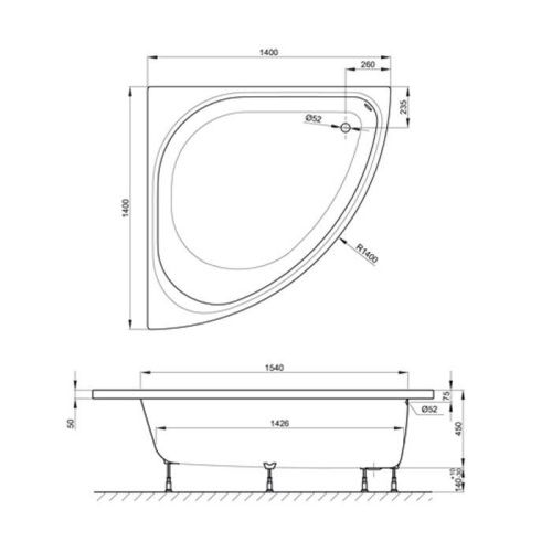 Ванна стальная Bette Arco 6035-000 PLUS 140х140 угловая четверть круга без ножек - фото 2