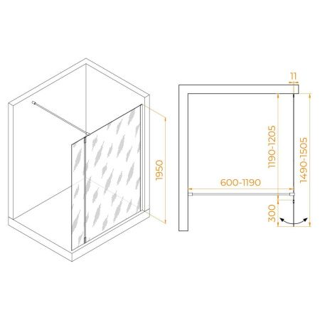 Душевая перегородка RGW Walk In 351005023-16 120х195 стекло прозрачное профиль золото