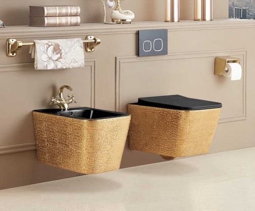 Биде подвесное Vincea Q-Line VB1-12G1B цвет черный/золото - фото 2