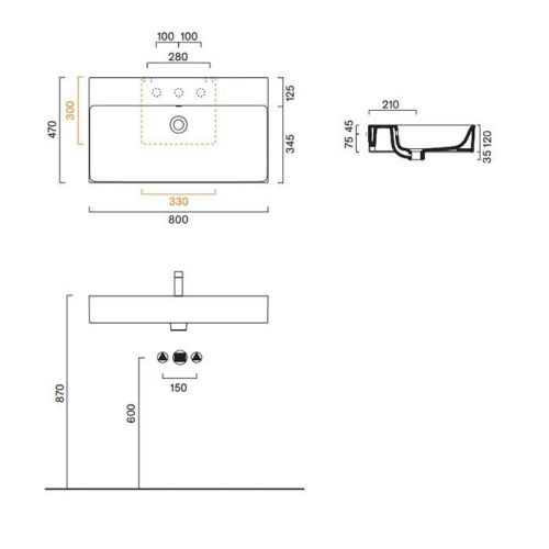 Раковина керамическая Catalano Premium 220801001 90 см подвесная цвет белый 1 отверстие под смеситель - фото 2