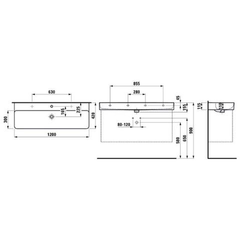 Раковина керамическая Laufen VAL 8.1028.9.000.104.1 120х40 накладная цвет белый 1 отверстие под смеситель - фото 2