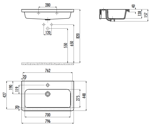 Раковина из сантехнического фарфора Creavit Ipek IP080-00CB00E-0000 80х40 накладная цвет белый 1 отверстие под смеситель - фото 2